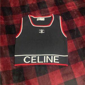 CELINE crop top knit SZ XS S black red